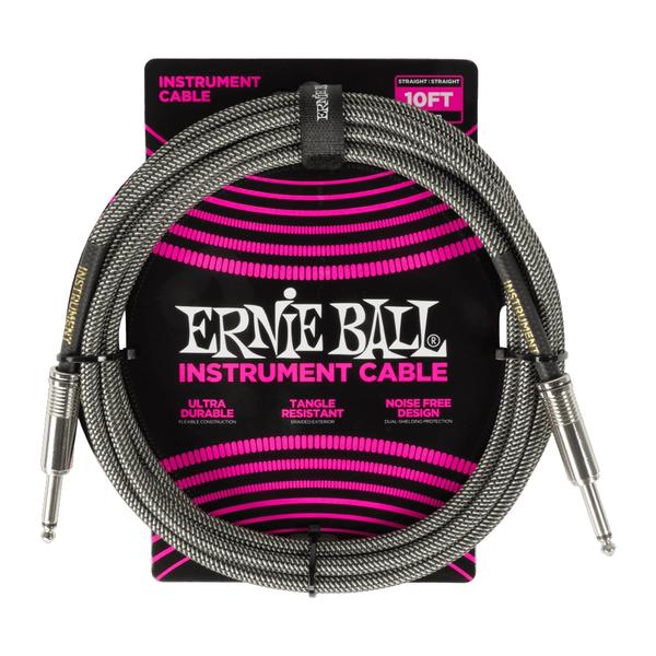 ERNIE BALL-楽器用ケーブルP06429 Braided Instrument Cable 10' SS Silver Fox