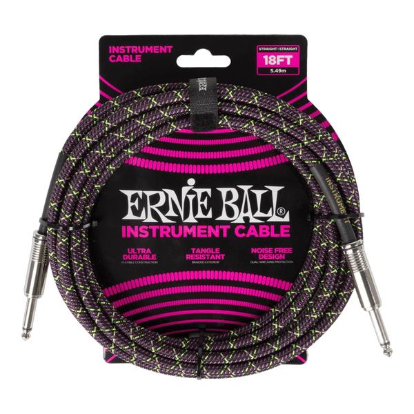ERNIE BALL-楽器用ケーブルP06431 Braided Instrument Cable 18' SS Purple Python