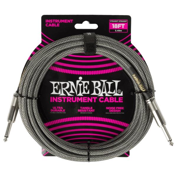 ERNIE BALL-楽器用ケーブルP06433 Braided Instrument Cable 18' SS Silver Fox