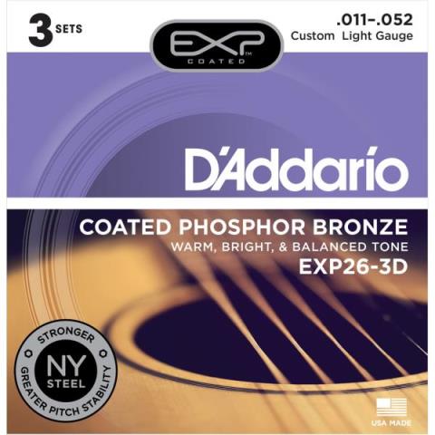 D'Addario-アコースティックギター弦3パックセットEXP26-3D Custom Light 11-52