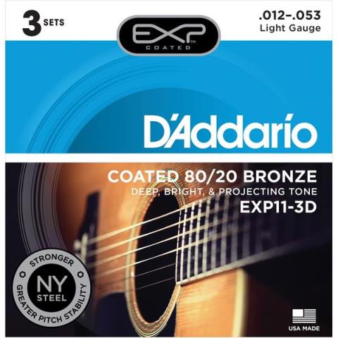 D'Addario-アコースティックギター弦3パックセットEXP11-3D Light 12-53