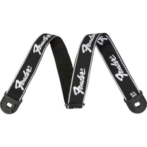 Fender-ストラップQuick Grip Locking End Strap, Black with White Running Logo, 2"