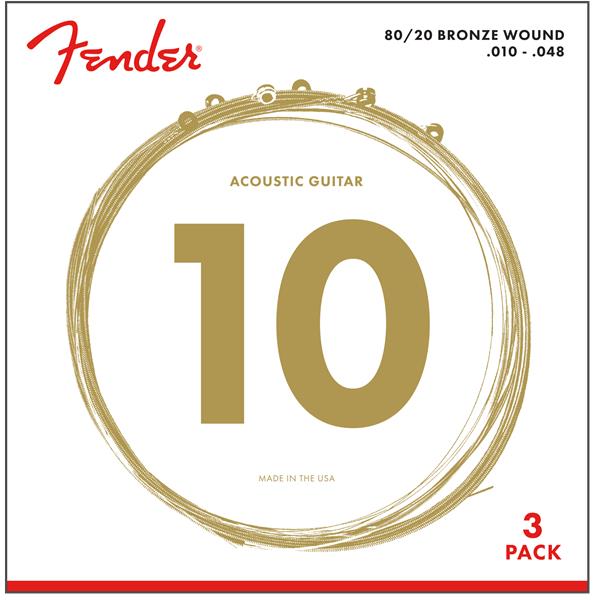 Fender-エレキギター弦80/20 Bronze Acoustic Strings, Ball End, 70XL .010-.048 Gauges, 3-Pack